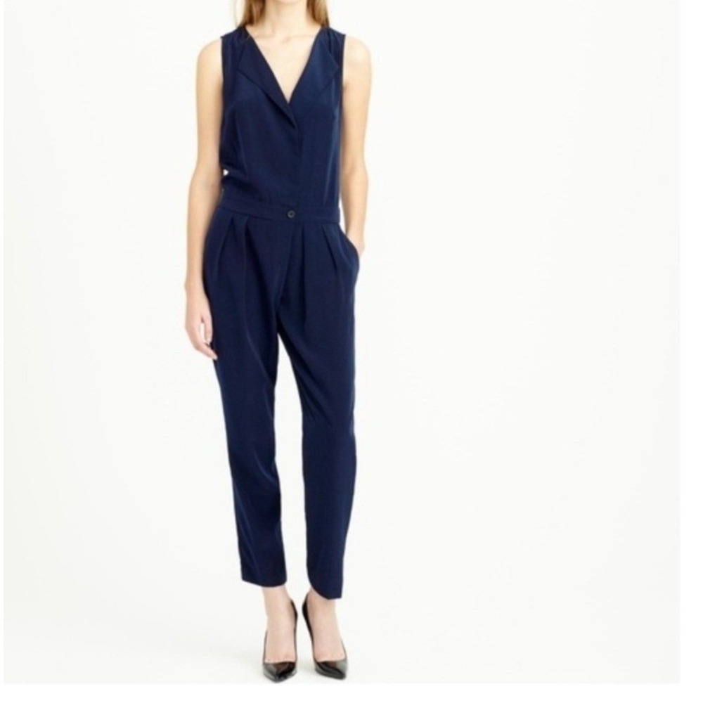 J.Crew Trench Jumpsuit Womens 0 Navy Blue Sleeveless Officecore Minimalist